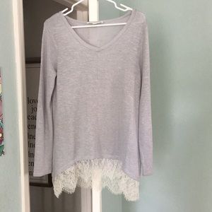 Gray knit top with lace